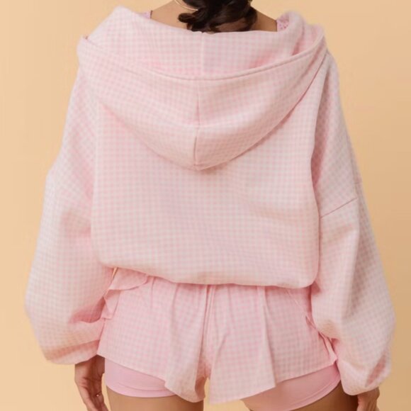 NWT Blogilates Marshmallow Full Zip Hoodie - Pink Gingham - Picture 2 of 11